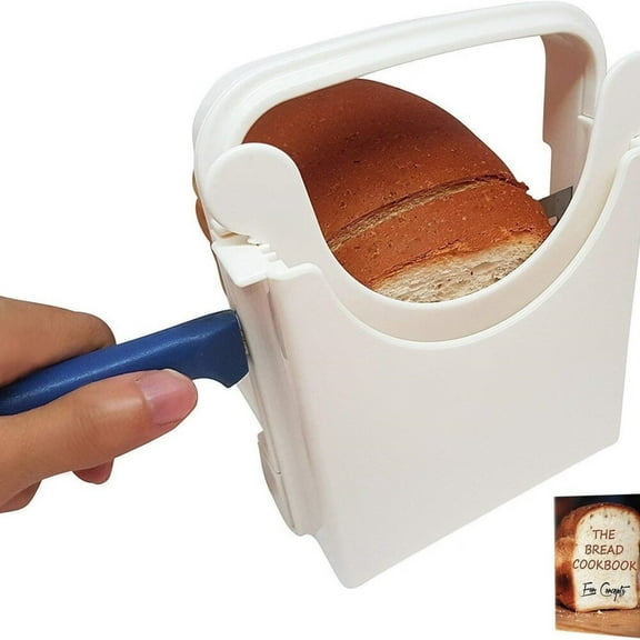 Bread Slicer Guide for Homemade Bread - Foldable & Adjustable - to 5 Different Thickness - Slice Easy - with Rubber Feet - Recipe E-Book - Bagel,Sandwich,Toasts