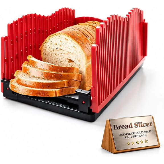 Bread Slicer for Homemade Bread - 8-10 Inch Compatible, Foldable Compact Bread with Adjustable Width, Non-Slip Pads & Seamless Crumb Tray, Bread Slicing Guide for Sourdough/Bagels/Cakes