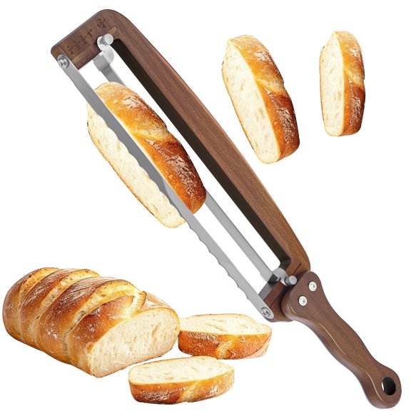 Bread Slicer for Homemade Bread-Adjustable Wooden Sourdough Bread Knife with Thickness Guide,Cutter Tools for Crusty Sourdough & Baguette,Ambidextrous Use,Gift for Baker