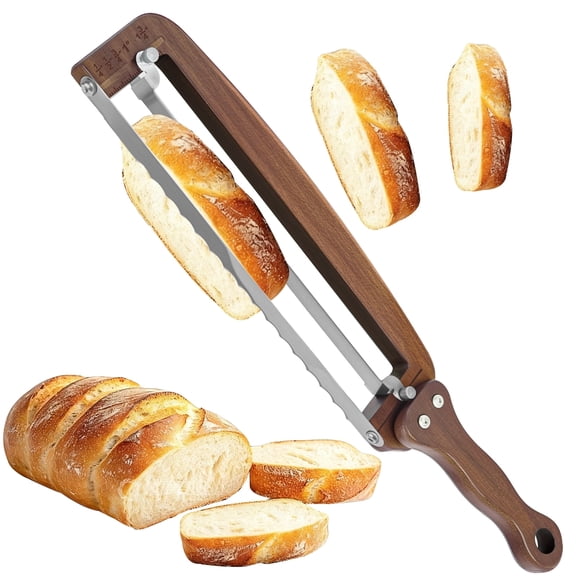 Bread Slicer for Homemade Bread-Adjustable Wooden Sourdough Bread Knife with Thickness Guide,Cutter Tools for Crusty Sourdough & Baguette,Ambidextrous Use,Gift for Baker