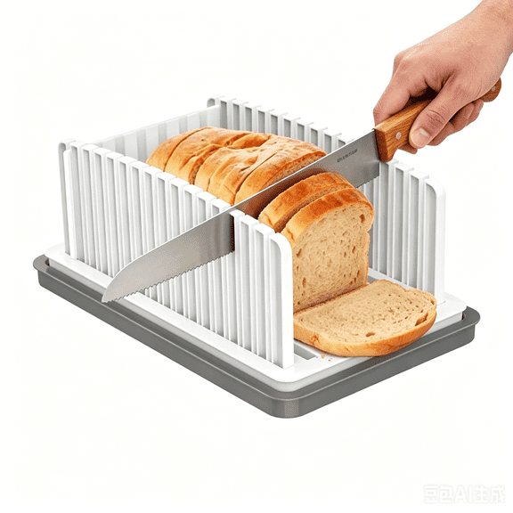 dykaae Bread Slicer for Homemade Bread, Toast Cutter Foldable Homemade Bread Slicing Guide Adjustable Width Toast Slicer Compact Cutting Guide with Crumb Tray for Homemade Bread, Bagels, Cakes