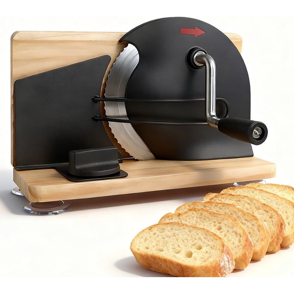 Bread Slicer Manual Bread Slicer with Hand Crank - Classic Home BreadSlicer for Homemade Sourdough, Rotary Slicer with Adjustable Thickness, Premium Stainless Steel (Black)