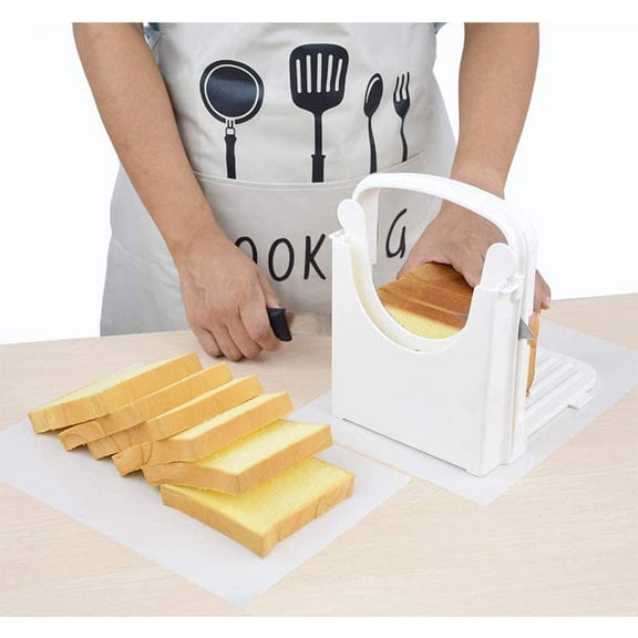 Bread Slicer for Homemade Bread Foldable Toast Slicer with Non-slip Mat (White)