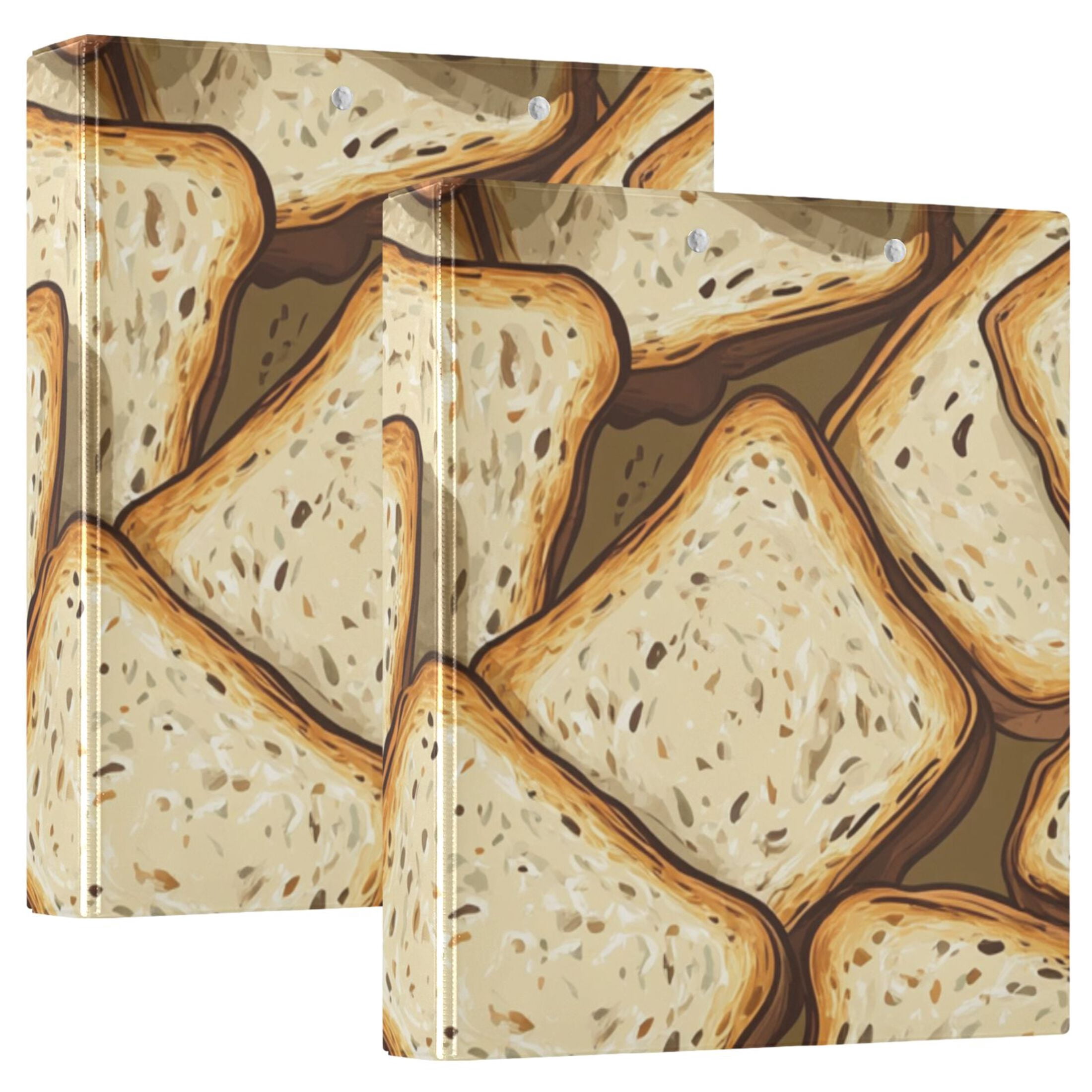 Bread Slices 3 Ring Binders 1.5 inch Hardcover File Folders with Interior Pockets A4 Size Organizer for School Office Hospital Set of 2