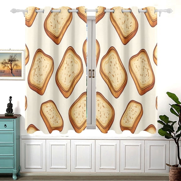 Bread Slices Cartoon Curtains Grommet Black Out 54 Inch Length Curtain Drapes for Bedroom Living Room 2 panels set