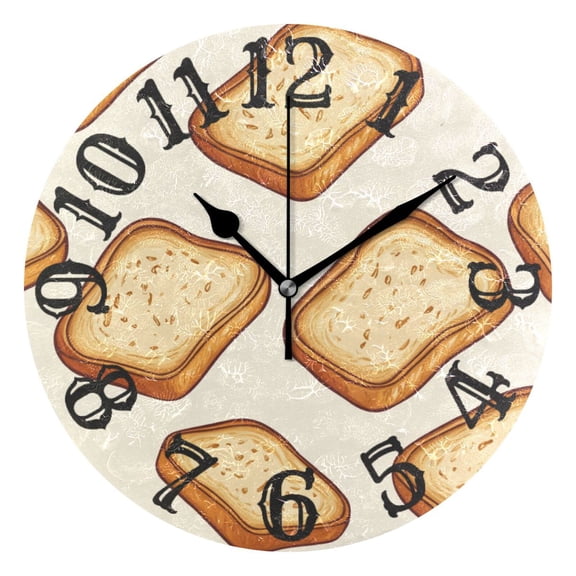 Bread Slices Cartoon Wall Clock 10 inch Non-Ticking Easy to Read Decorative Clocks for Home Bedroom Living Room