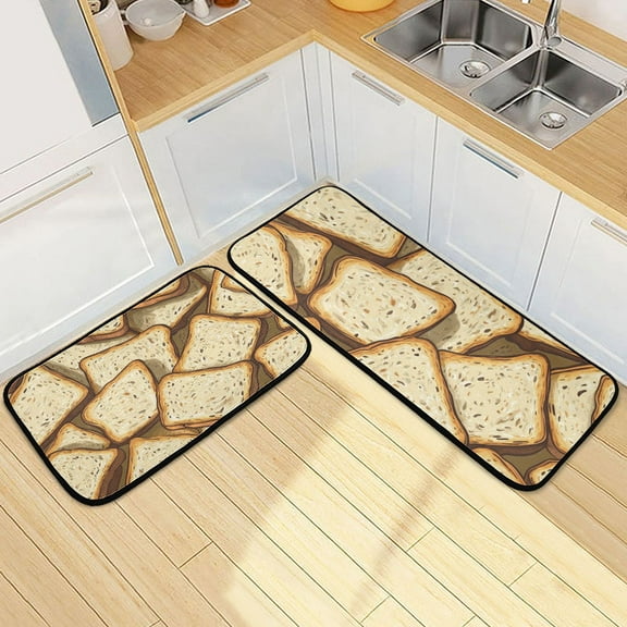 Bread Slices Kitchen Mats Non Slip Standing Desk Mat Runner Rug Washable Kitchen Rugs for Floor 2PCS
