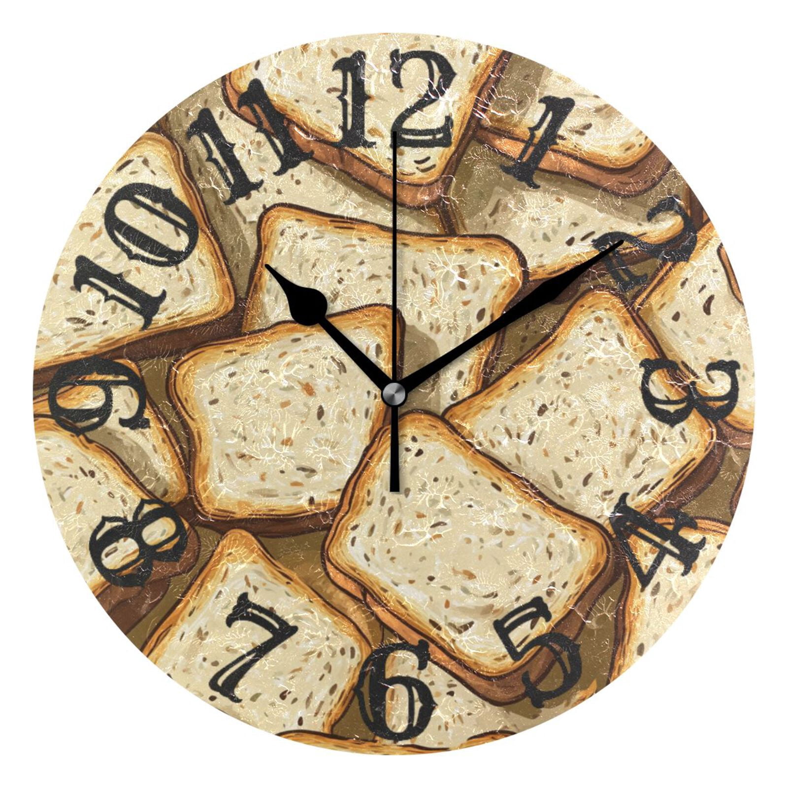 Bread Slices Wall Clock 10 inch Non-Ticking Easy to Read Decorative ...