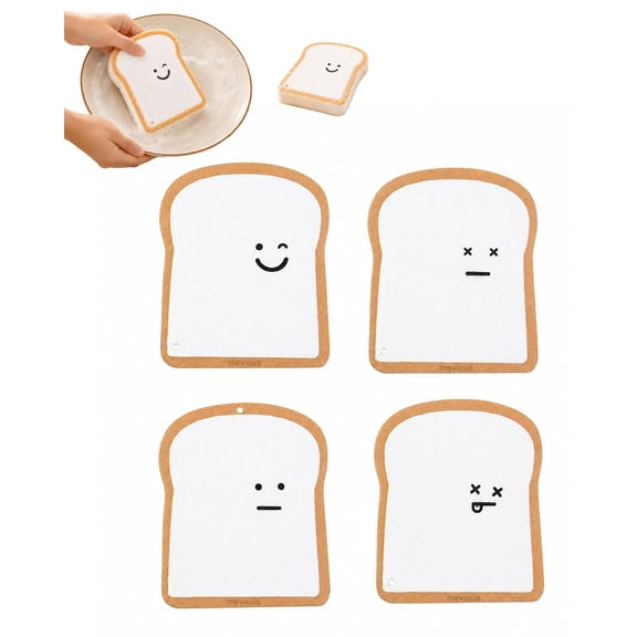 Bread Sponge Kitchen Scrubber Pads, Toast Shaped Pop-Up Cleaning Sponges, Reusable Non-Scratch Dish Sponges for Kitchen and Household Cleaning