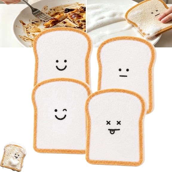 Bread Sponges, Creative Toast-Shaped Compostable Kitchen Scrubber Pads, Reusable & Non-Scratch Dish Sponges Kitchen