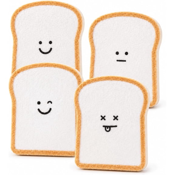 Bread Sponges Creative Toast Shaped Pop-Up Compostable Sponges, Absorbent Dish Friendly, Reusable Non Scratch Household Funny Cleaning Tool, Dual Sided Kitchen Home Scrubber Pad(4pcs)