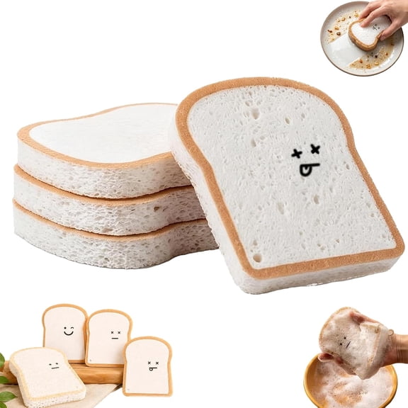 Bread Sponges, Toast-Shaped Plant-Based Kitchen Sponge with Hanging Rope | Non-Scratch Cellulose Dish Sponges, Cute Pop-Up Scrub Pads (1Set)