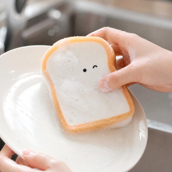 Bread Sponges, Toast Shaped Pop-Up Compostable Sponges, Creative Plant-Based Cellulose Kitchen Scrubber Pads, Non-Scratch Dish Scrubber, Reusable Absorbent Funny Cleaning Tools C