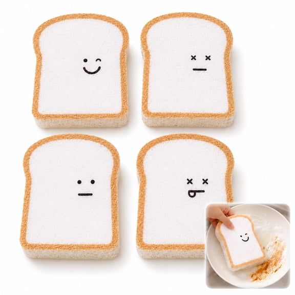 Bread Sponges,Toast Shaped Pop-Up Compostable Sponges,Dual Sided Kitchen Home Scrubber Pad,Reusable Absorbent Funny Cleaning Tools