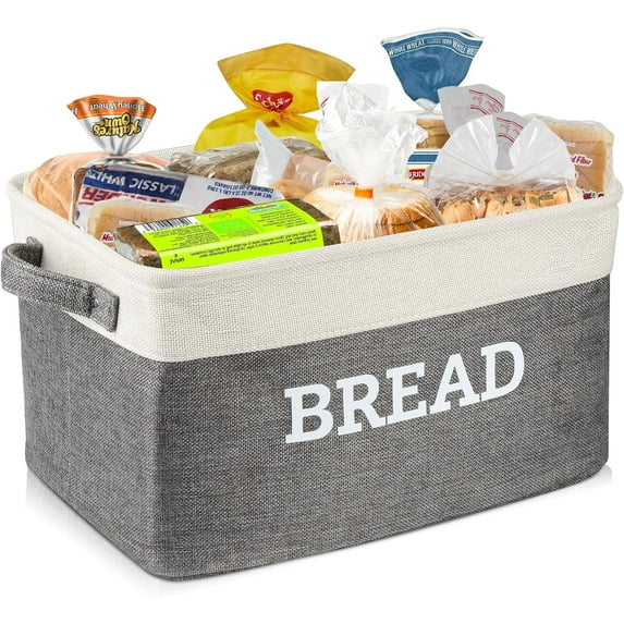 Bread Storage Basket for Kitchen, Foldable Fabric Bread Keeper Bread Storage Container Bin with Handles, Bread Baskets for Kitchen Counter and Pantry (White & Grey)
