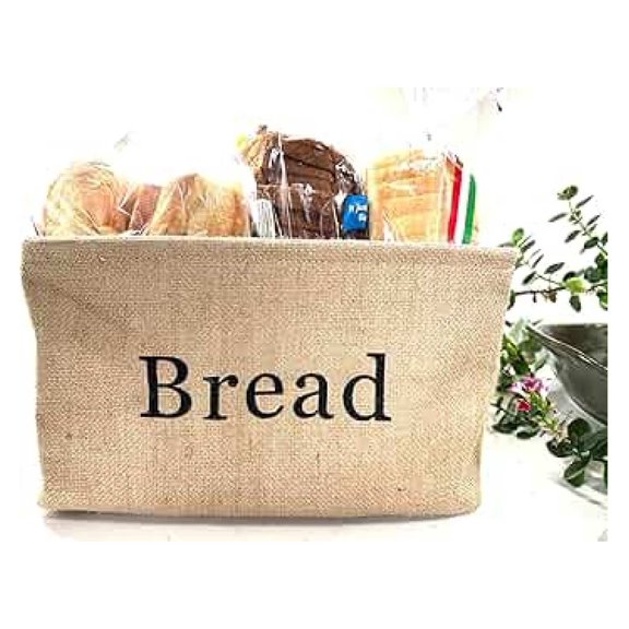 Bread Storage Bin for Kitchen Counter - Burlap Bread Box for Bread, Rolls & Pastries - Large Capacity Basket with Handles - Pantry Organizer for Fresh Baked Goods
