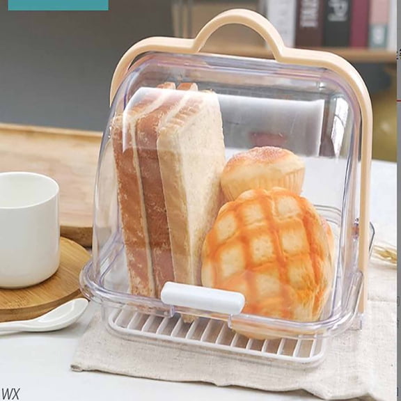 Bread Storage Box | Flip-Top Clear Plastic Food Storage Container, Airtight Lid, Sturdy Stackable Design | For Bread, Cake, Tableware | 21.3x21.3x18cm | 1 Piece