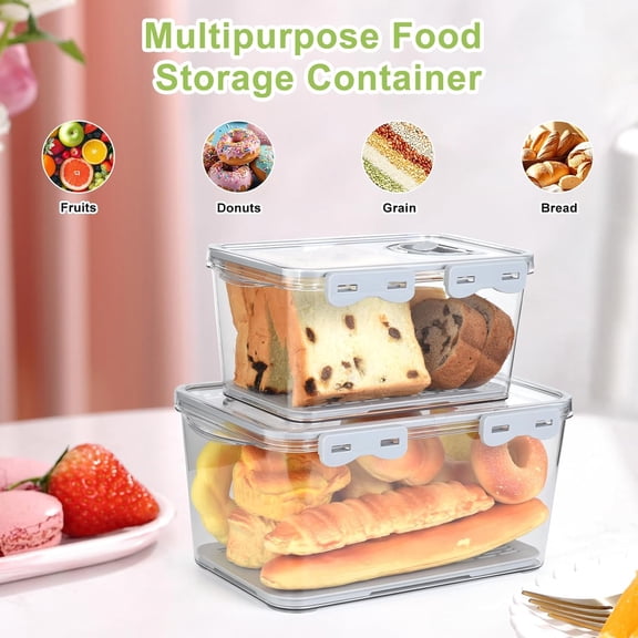 Bread Storage Container 2 Pcs Bread Boxs for Kitchen Counter Bread Saver Container Airtight Homemade Bread Loaf Storage Time Recording for Fresh Bread, Toast and Cookies, Grey