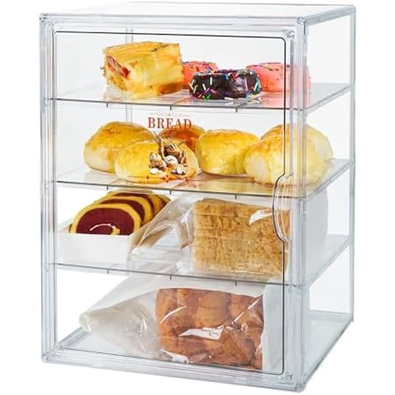 Bread Storage Container Transparent, Kitchen Bread Bin with Lock-Tight Lid, 4 Layer Adjustable Acrylic Organizer with 3 Card Slots for Countertop, Pantry Stackable Design$$