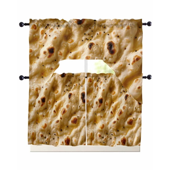 Bread Swag Kitchen Curtains Sets for Windows 24 Inch Length, Farmhouse Brown Chic Abstract Food Texture Short Window Curtain Panels Swags Valances and Tiers 3 Piece Set for Cafe/Dining Room