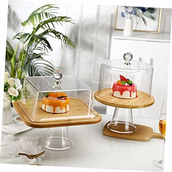 Bread Tasting Plate Set - Square Tray with Clear Plates & Glass Dome Butter Dish Server & Covered Cake Stand