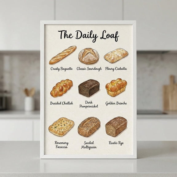 Bread Types Wall Art, Bakery Decor, Sourdough Bread Guide, Baker Print, Unframed Paper Poster 8x10in