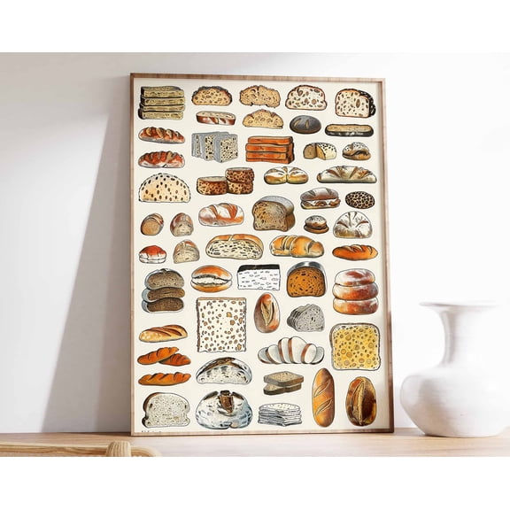 Bread Varieties Poster Baking Art Print Kitchen Decor 1