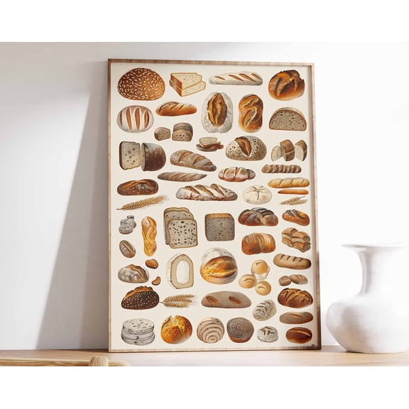 Bread Varieties Poster Baking Art Print Kitchen Decor