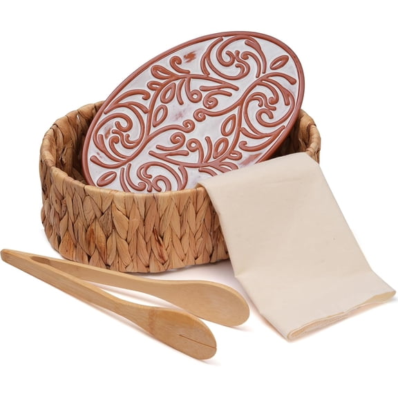 Bread Warmer Basket with Stone - Includes Linen Towel and Clips,Bread Baskets for Serving Tortilla,Sourdough,Terracotta Loaf Warmer Gifts for Hostess Gifts New Home,Sourdough Bakers,Mom Dad Birthday