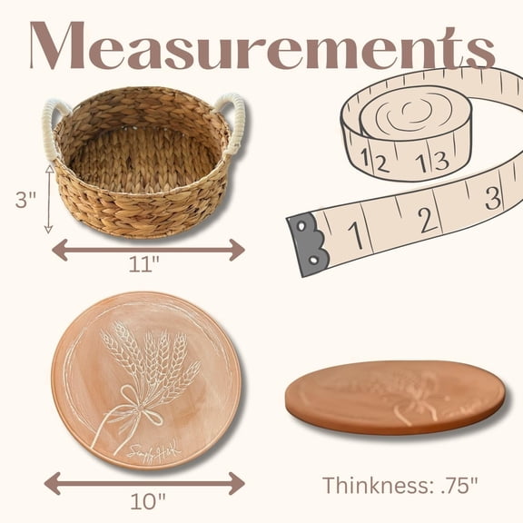 Bread Warmer Basket with Stone - Includes Reusable Bread Bag - 11" Round Basket with 10" Terracotta Stone - House Warming Gifts for Bakers - Instructions for use and cleaning