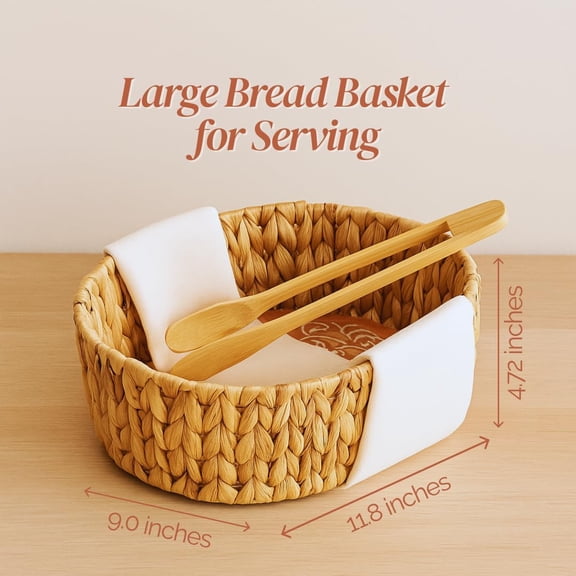 Bread Warmer Basket with Stone - Tortilla Warmer - Bread Baskets for Serving- 11.8x9x4.72 Inches - House Warming Gifts