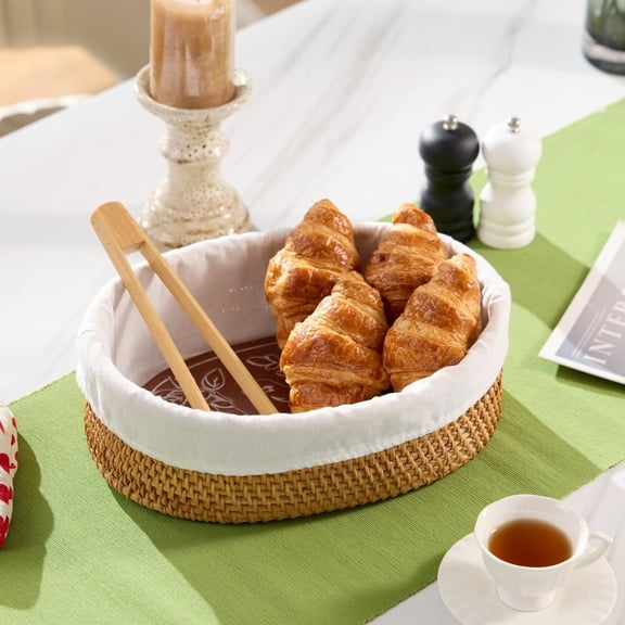 Bread Warmer Basket with Stone, Tortilla Warmer, Rattan Bread Baskets for Serving, New Home Gift Basket