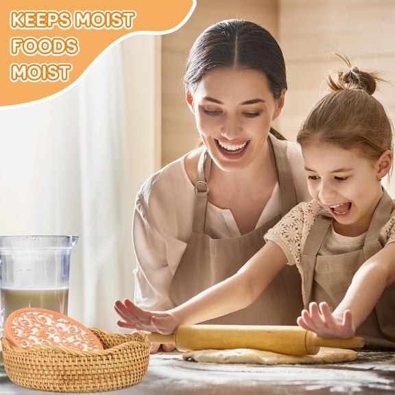 Bread Warmer Set - 3 Rattan Bread Baskets with Terracotta Stone | Bun Warmer & Rustic Kitchen Decor | Christmas Gifts for Bakers & Housewarming Gifts for Women & Men