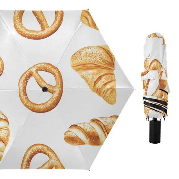 Bread and Pretzel Cute All Weather Umbrella Triple Folding Parasol 6 Ribs UV Protection Portable