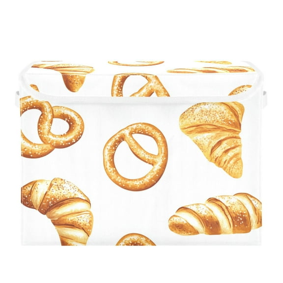 Bread and Pretzel Cute Foldable Storage Bin with Lid and Handle Collapsible Storage Box 16.5 x 12.6 x 11.8 inches
