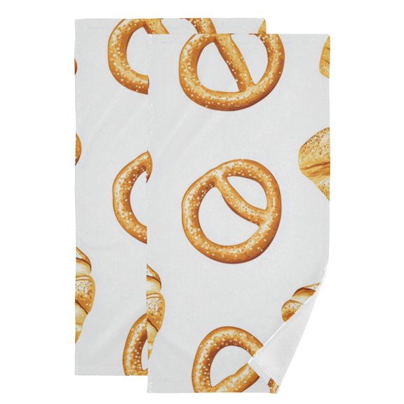 Bread and Pretzel Cute Hand Towel Absorbent Bath Towels for Bathroom Sports Gym 28" x 14" Set of 2