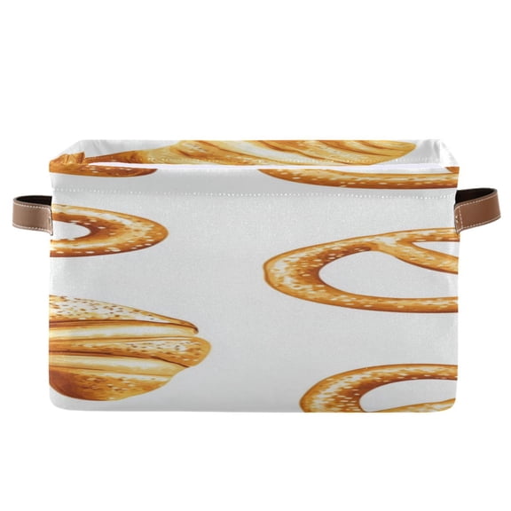 Bread and Pretzel Cute Square Storage Bins with Handles Collapsible Containing Box 1 Pack
