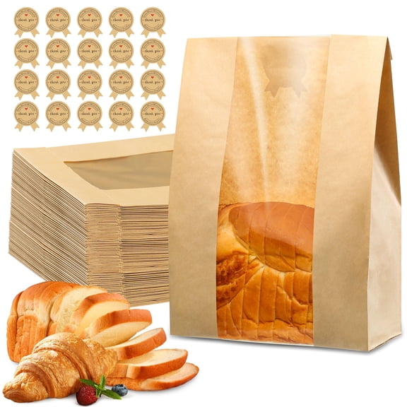 Bread bag, sourdough bread paper bag, with transparent window, 50% thicker, dimensions 13.7 x 8.2 x 3.7 inches. Large baking bag, suitable for storing baked goods, cookies, and snacks.