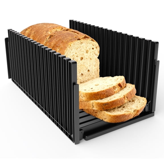 BreadSlicer for Homemade Bread,Adjustable Thickness Slicing GuideFoldable Portable Bread Cutter Suitability for Homemade Breads,Bagel,Cakes-Kitchen Gadget,Baking Tool & Gift for Mother Father(Black)