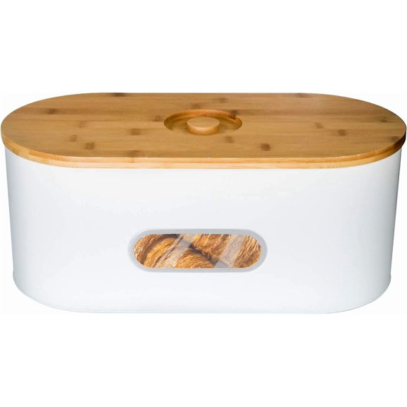 Breadbox Bin with Bamboo Lid&Window Modern Metal Box Bread Storage Container for Kitchen Counter Vintage Kitchen Black bread box