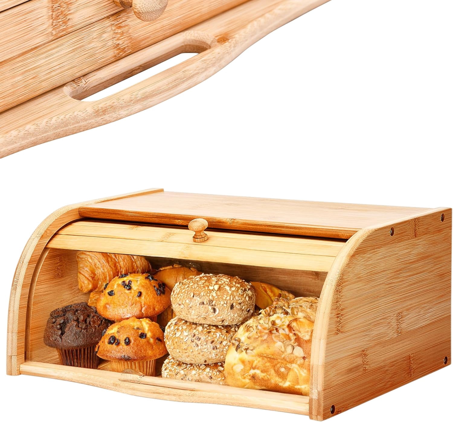 Breadbox for Kitchen Countertop - Vintage-Style Bamboo Bread Box Wood ...