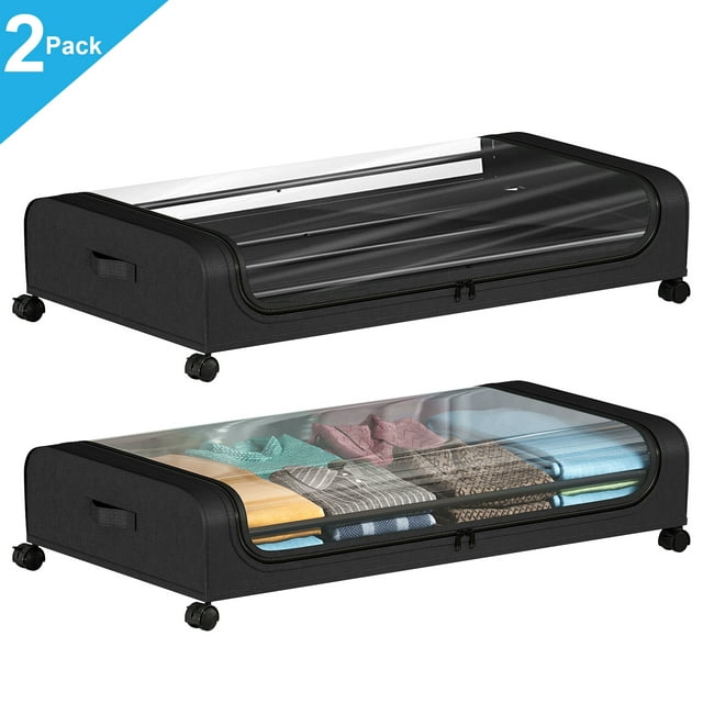 Breadeep 2Pack Underbed Storage with Wheels, Foldable Bins for Clothes