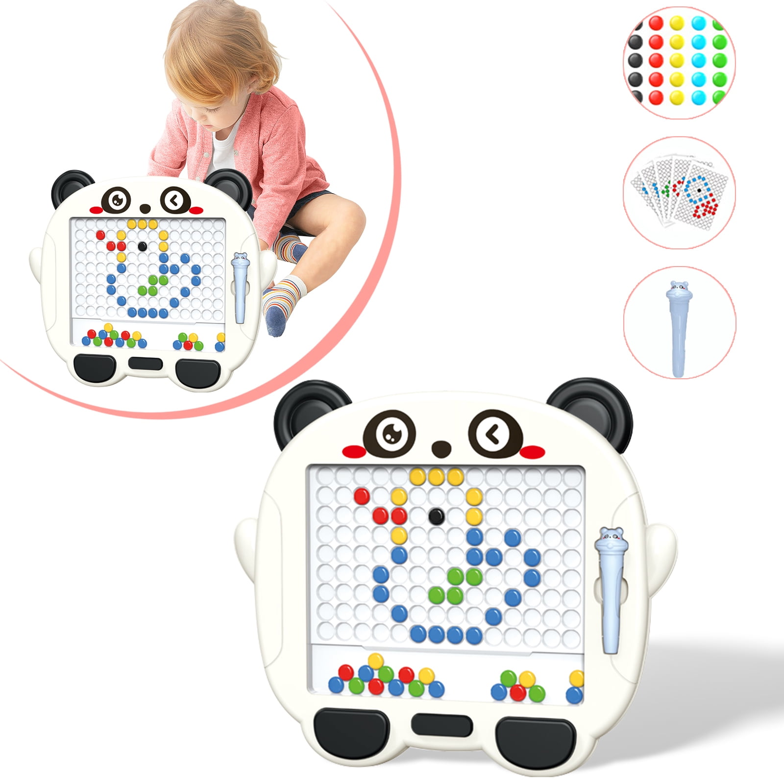 JQTOYD Magnetic Drawing Board for Toddlers &Kids Ages 4-8,  Large Magnetic Dot Art Board with Two Pens and Beads, Doodle Board  Montessori Educational Preschool Toy for 3 Years and up 