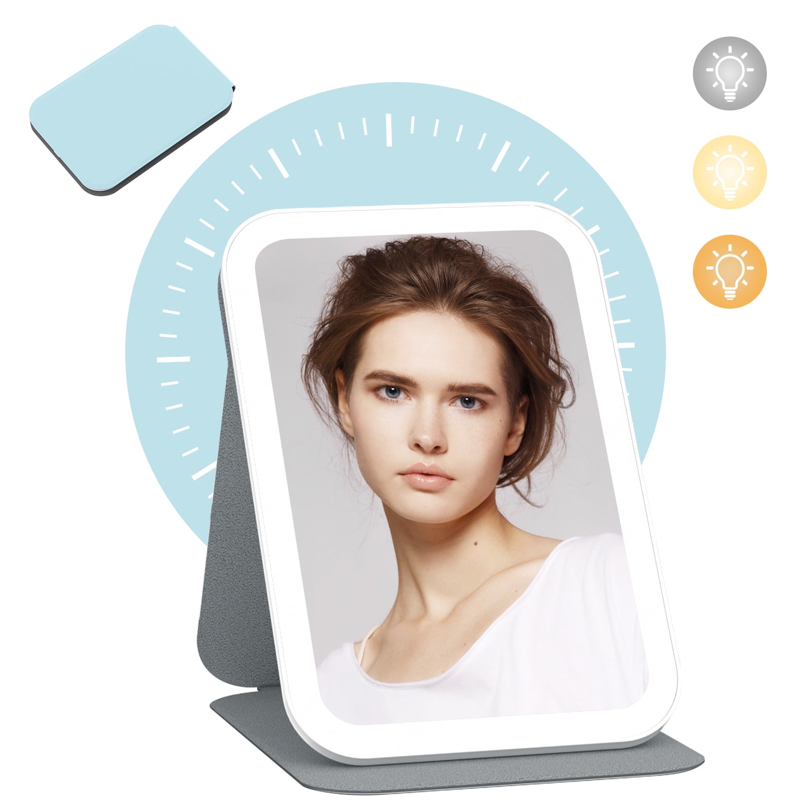 Breadeep Rechargeable Travel Makeup Mirror, Compact Tabletop Cosmetic Beauty Mirror with 3 Color