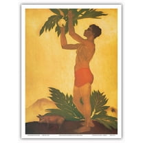 Breadfruit Boy - Hawaii - Vintage Color Aquatint Etching by John Melville Kelly c.1940s - Master Art Print (Unframed) 9in x 12in
