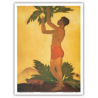 Breadfruit Boy - Hawaii - Vintage Color Aquatint Etching by John Melville Kelly c.1940s - Master Art Print (Unframed) 9in x 12in