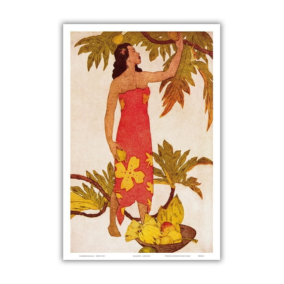 Breadfruit Girl - Hawaii - Royal Hawaiian Hotel - Vintage Color Aquatint Etching by John Melville Kelly c.1940s - Master Art Print (Unframed) 12in x 18in