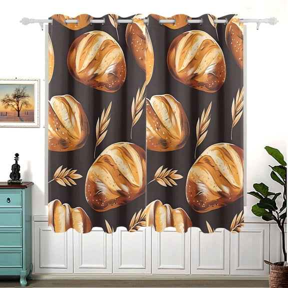Breads Wheats Blackout Curtain Panels 63x55in Drapes Privacy Assured for Living room Bedroom Bathroom 2 panels set