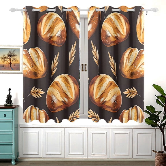 Breads Wheats Curtain Black Out Thermal Insulation Curtains Aesthetic 54 Inch Length for Bedroom Living Room 2 panels set
