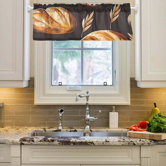 Breads Wheats Curtain Valances Farmhouse Design Window Treatment Decor Blackout Rod Pocket for Windows Living Room Kitchen 54" x 18"